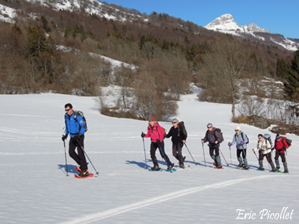 Snowshoeing in French Alps, groups, children, work councils, schools